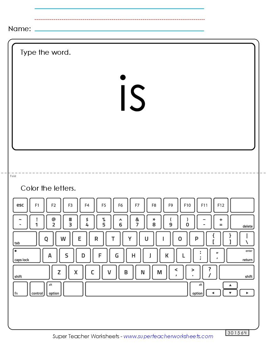 Type the Word: Is Sight Words Individual Worksheet