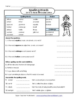 Spelling Question Worksheet (D-10) Spelling D Worksheet