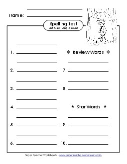 Spelling Test (A-23) Spelling A Worksheet