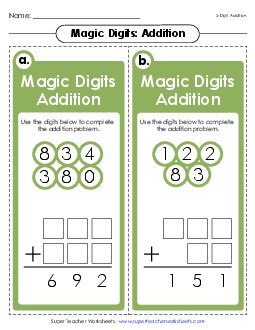 Magic Digits Game (3-Digit Addition) Worksheet