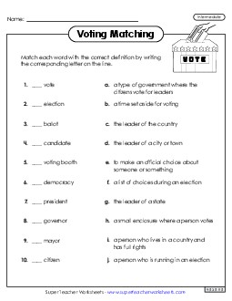 Voting Matching (Intermediate)  Worksheet