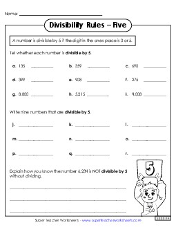 Divisibility Rules: Five Worksheet