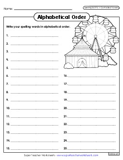 Alphabetical Order: Whole List (F-3)  Spelling F Worksheet