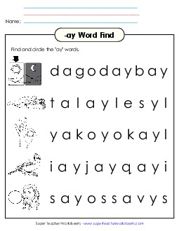 Circle the Words (-ay) Word Families Worksheet