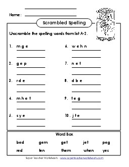 Unscramble (A-2) Free Spelling A Worksheet