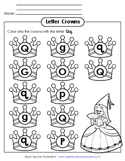 Letter Q q Recognition - Queen (Curly Q) Alphabet Worksheet