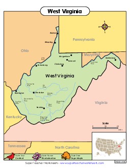 Map of West Virginia State Maps Worksheet