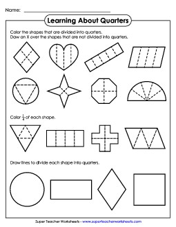 Learning About Quarters Fractions Worksheet