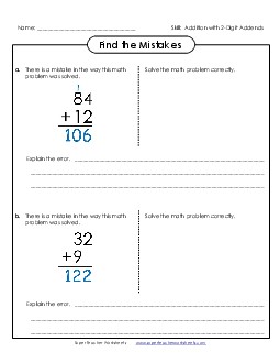 Find the Mistakes Addition Worksheet