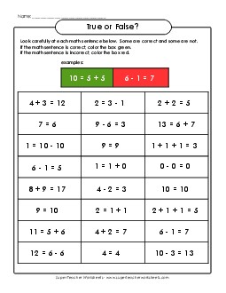 True or False? Mixed Addition Subtraction Worksheet