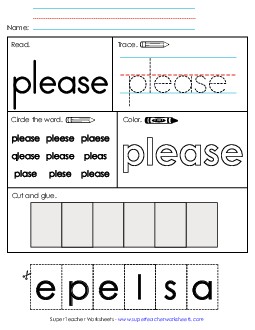 Worksheet 2: Please Free Sight Words Individual Worksheet