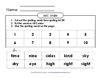 ABC Order: Cut and Glue (B-8) Spelling B Worksheet