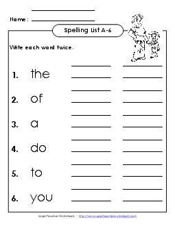 Write Two Times (A-6) Free Spelling A Worksheet