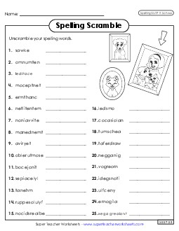 Word Scramble (F-9) Spelling F Worksheet