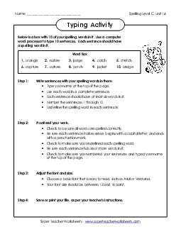 Typing Sentences (C-16)  Spelling C Worksheet