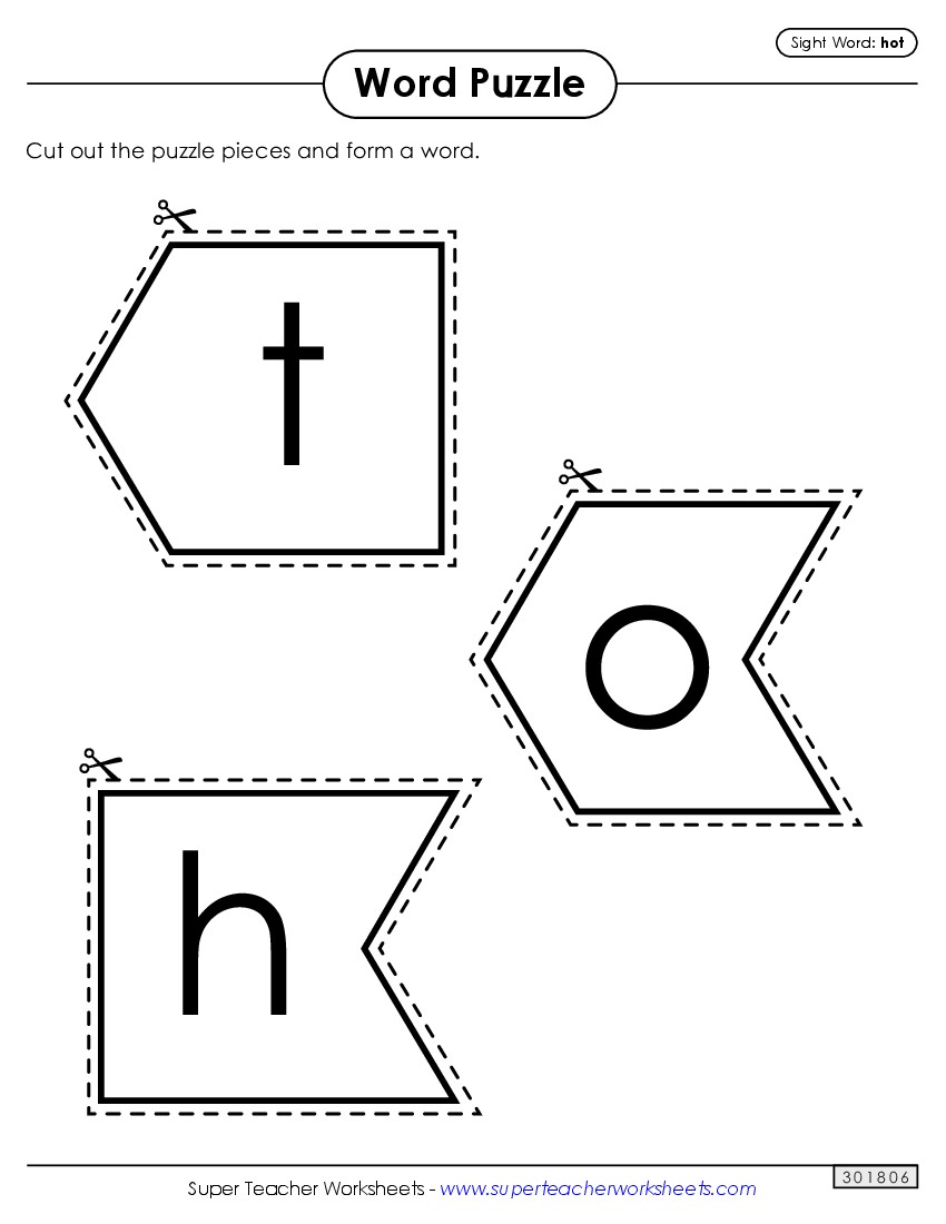 Word Puzzle: Hot Sight Words Individual Worksheet