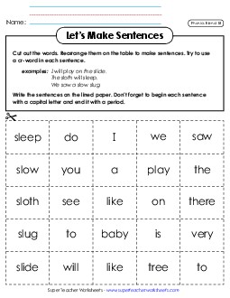 Let\'s Make Sentences (Sl-)  Phonics Blends Worksheet