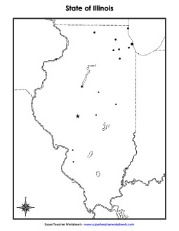 Blank Illinois Map with City Dots State Maps Worksheet