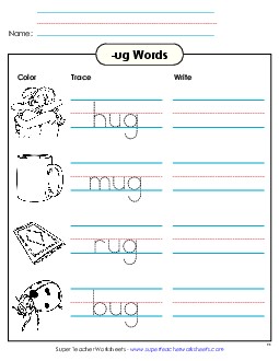 Trace and Write (-ug) Word Families Worksheet