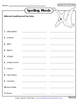 Write Words Twice (F-4) Spelling F Worksheet