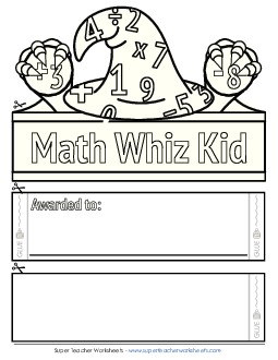 Math Whiz Kid (B&W) Awards Worksheet