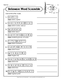 Word Scramble States Individual Worksheet