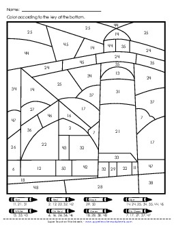 New Color-by-Number: Farm or Lighthouse <br>(Numbers to 50) Worksheet