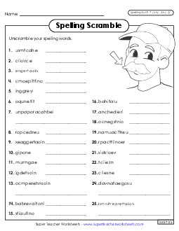 Word Scramble (F-7) Spelling F Worksheet