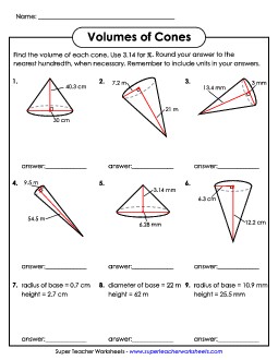 Calculate the Volumes of Cones (Advanced) Worksheet