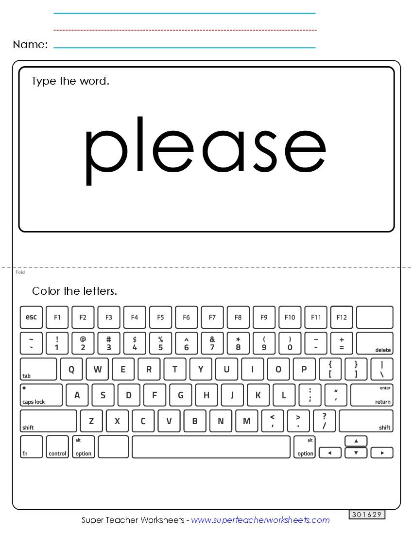 Type the Word: Please Sight Words Individual Worksheet