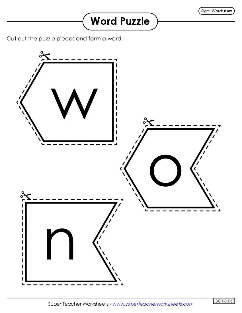 Word Puzzle: Now Sight Words Individual Worksheet