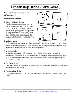 Phonics Card Game (Sp- Words) Free Phonics Blends Worksheet