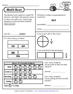 Math Buzz: Week 4 Worksheets 16 through 20 Daily Math Review Worksheet