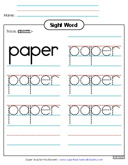 Trace the Word: Paper Sight Words Individual Worksheet