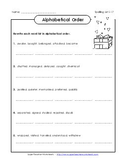 Alphabetical Order (E-17) Spelling E Worksheet