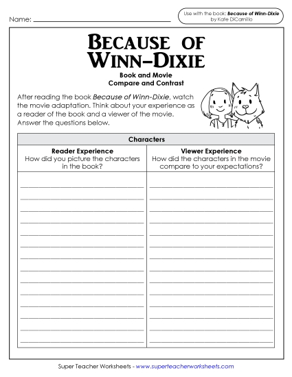New Compare & Contrast: <br>Character, Setting, and Key Events Worksheet New Compare & Contrast: <br>Character, Setting, and Key Events Worksheet