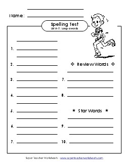 Spelling Test A-7 Spelling A Worksheet