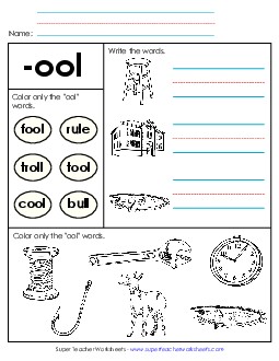 Worksheet 2 (-ool Words) Word Families Worksheet