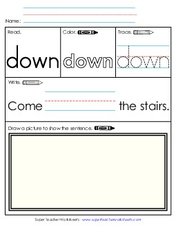 Worksheet 3: Down Sight Words Individual Worksheet