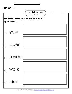 Letter Stampers (Unit 26) Sight Words Worksheet