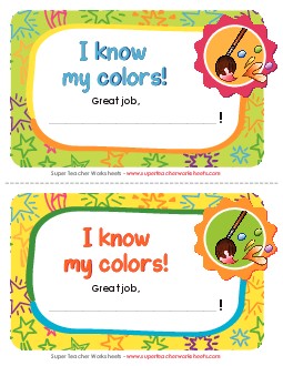 I Know My Colors! Award Awards Worksheet