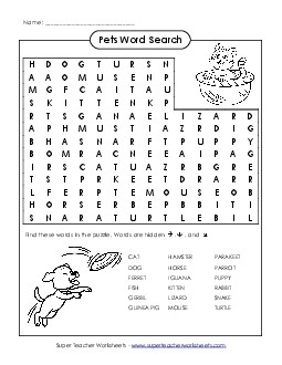 Pets (Intermediate) Wordsearch Worksheet