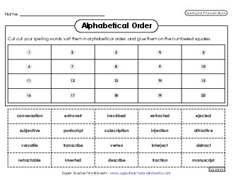 Alphabetical Order: Cut-Glue (F-28) Spelling F Worksheet