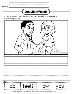 Cut-Out Sentence: How Question Words Worksheet