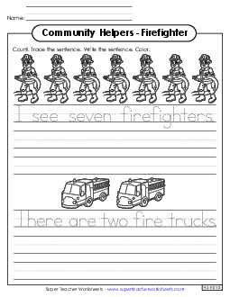 Firefighter (Trace & Write) Community Helpers Worksheet