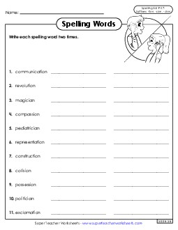 Write Words Twice (F-27)  Spelling F Worksheet