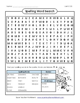 Word Search (C-30) Spelling C Worksheet