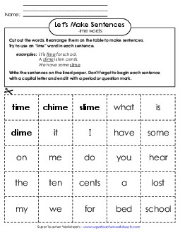 Make Sentences: Word Cards (-ime) Word Families Worksheet