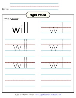 Trace the Word: Will Sight Words Individual Worksheet