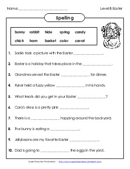 Sentence Completion (B-Easter)  Spelling B Worksheet